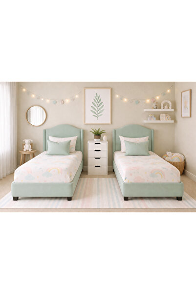 BedBoss سرير اطفال تنجيد قماش تركواز خشب متين