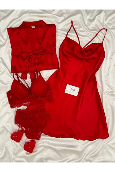 Lena Homewears Set de cămașă de noapte și halat din satin Jasmin pentru femei