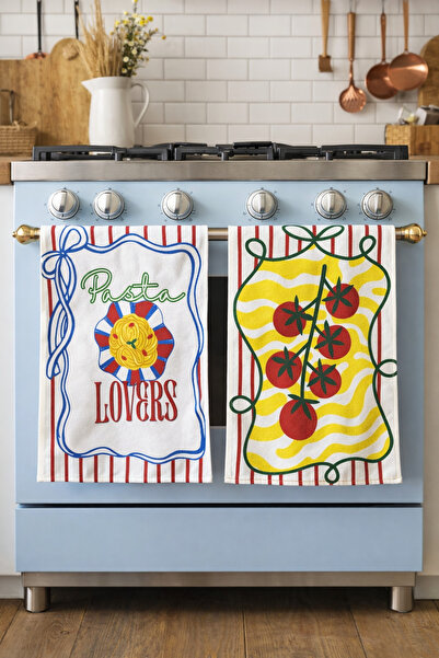 Pilloveland Patterned Kitchen Towels (Set of 2) |   30×50 cm - Tomato