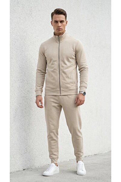 Plus Scorpion Men's Tracksuit Set Slim Fit Textured Fabric Zippered Top Elast...