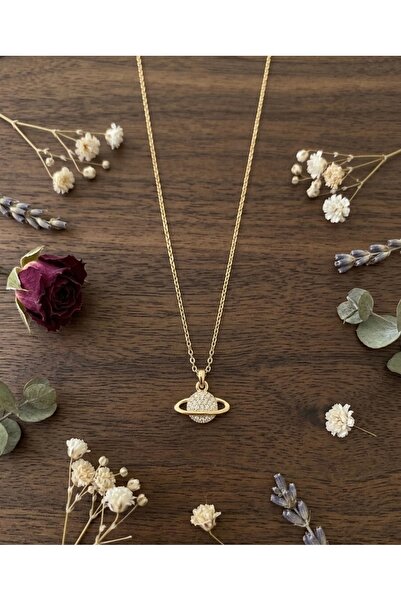 Chono Gold Satürn Gezegen Kolye - Zirkon Taşlı Şık Kolye