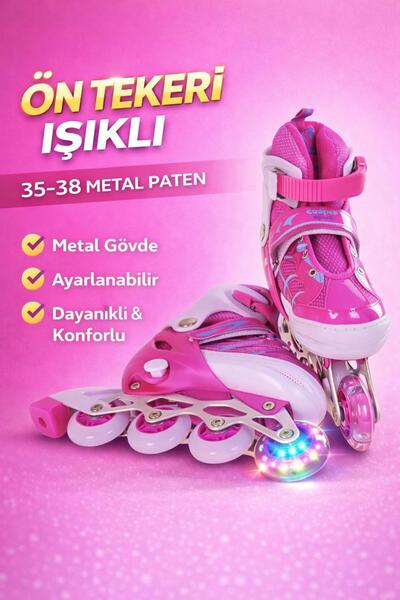 hak-iş oyuncak 35-38 Adjustable Metal Roller Skates with Front Wheels and Lig...
