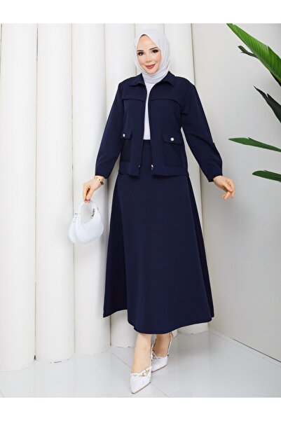 Rema Alina Zippered Suit with Stone Buttons and Skirt