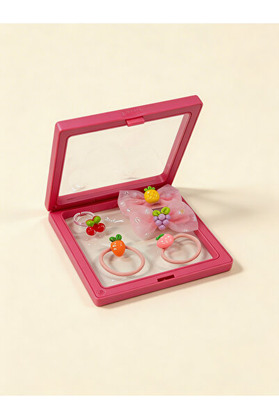 Katia&Bony Σετ αγκράφες για κορίτσια 5 τεμαχίων σε πλαστικό κουτί με φρούτα, ροζ