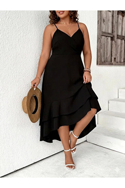 Modayakamoz Yeni Sezon Kadın Sırt Bağcıklı Kruvaze Yaka İnce Askılı Kloş Midi...