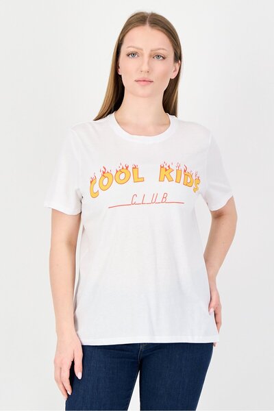 Undiz Women Crew Neck Short Sleeve Graphic Print T-Shirt, White