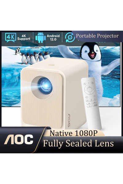 Aoc Sealed Optical Mini Projector 9000L 1080P 4K AutoFocus 250" Wireless Smart