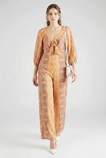 SANDRO جمبسوت نسائي بأكمام طويلة ونقشة زهور مع ربطة عنق، متعدد الألوان