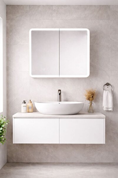 Radinavico Bathroom cabinet with LED mirror, 60x68x13 cm, aluminum, 3 types o...