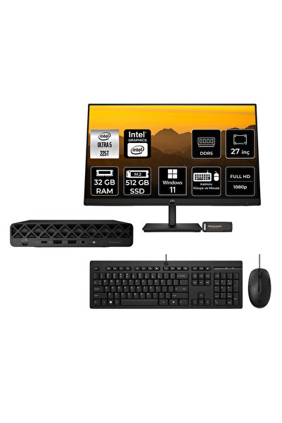HP ProDesk 4 Mini G1i Intel Core Ultra 5 225T 32GB 512GB SSD 27" W11P Mini Masaüstü Bilgisayar
