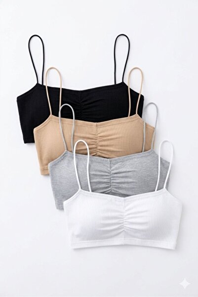 Machetta Women's Drawstring Strap 4-Piece Set Super Crop Blouse