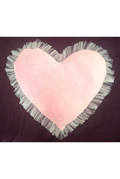 Yellow Tulip Pernă roz din catifea, în formă de inimă cu fundiță