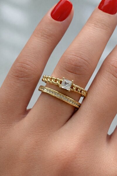 TAKIŞTIR Gold Color Stone Adjustable Ring