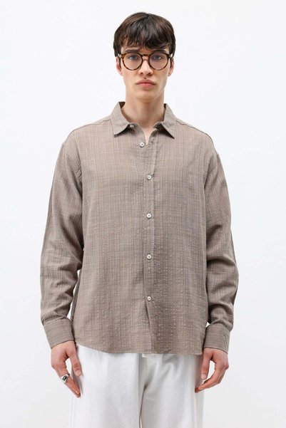 VAMOSCLO Textured Linen Look Oversize Shirt Gray
