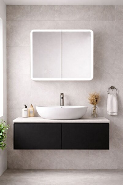 Radinavico Bathroom cabinet with LED mirror, 60x68x13 cm, aluminum, 3 types o...