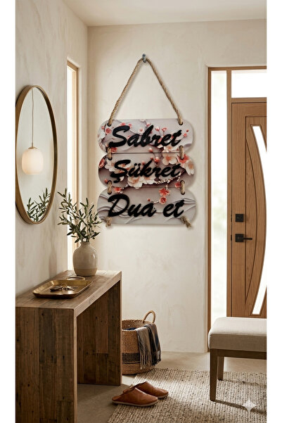 shop BSD Dekoratif Sabret Şükret Dua Et 3’lü Ahşap Pano - Rustik Halatlı Duva...