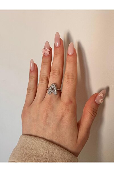 Charmist Çelik Üzeri Rodyum Kaplama Harf Yüzük Ayarlanabilir