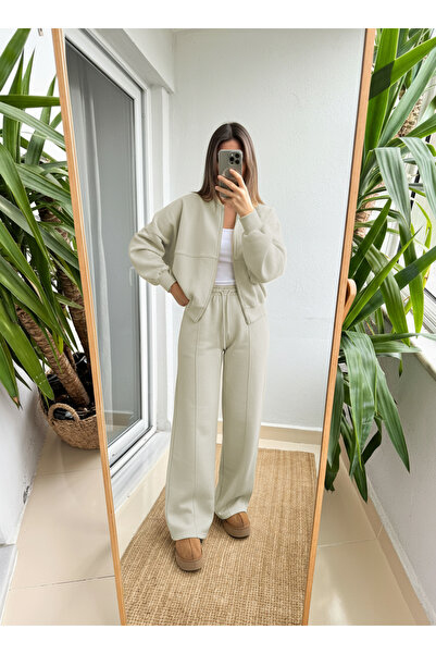 BayBayan Women's 3-Ply Soft Textured Bomber Jacket Tracksuit Set