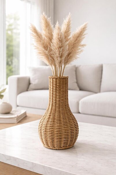 İLİVA مزهرية من الخيزران والقش مقاس 27 سم، مزهرية زخرفية طويلة الطول مصنوعة ي...