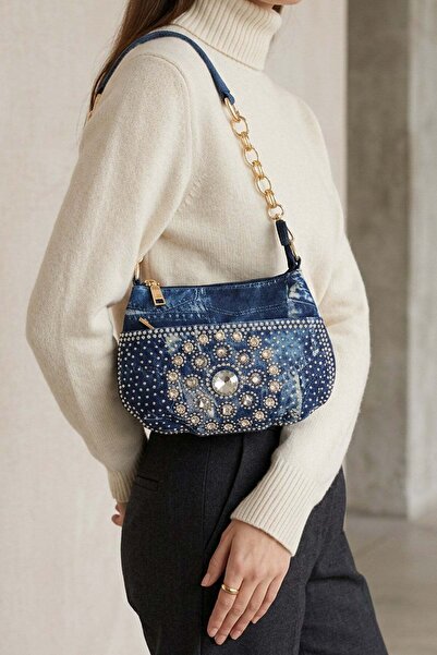 Guja Imported Special Series Stone-Detail Women's Shoulder Bag C1090 Blue