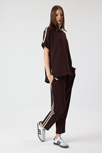 zitex Crew Neck Modal Fabric Tracksuit Set with Side Stripes