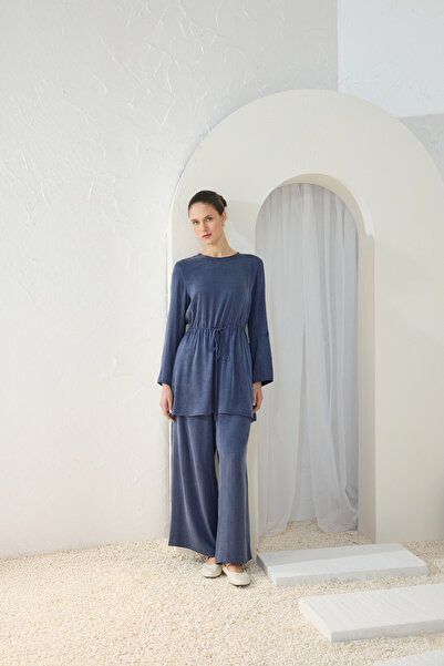 Aker Lacivert Beli Ayarlanabilir Lastik Detaylı Tunik