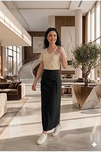 newmisal FUSTĂ DE DAMĂ DIN ȚESĂTURĂ GABARDINE, CU BORSE CARGO, CU FORMĂ COMODĂ