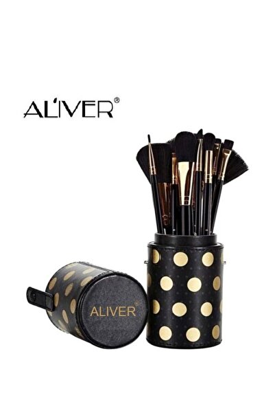 ALİVER 11-Piece Dot Collection Multi Use Brush Set With Storage Case Black/Gold