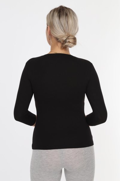 OBJE Women's Black Combed Modal V-Neck Capri Sleeve Bodysuit
