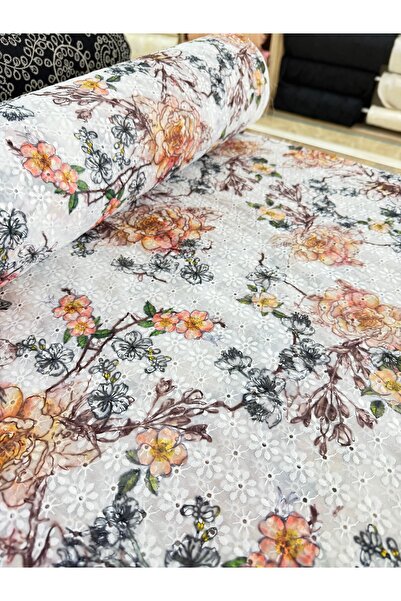 METERİAL Digital Printed Floral Patterned Brode Fisto Fabric