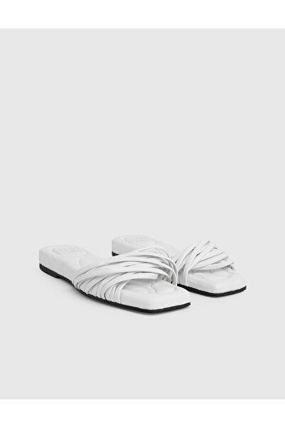 İLVİ Alder Genuine Leather White Women's Slippers