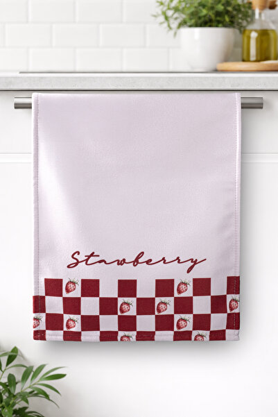 ASDİVA STRAWBERRY-3 Jagoda Crveno Ružičasti Karirani Dekorativni Kuhinjski Pe...