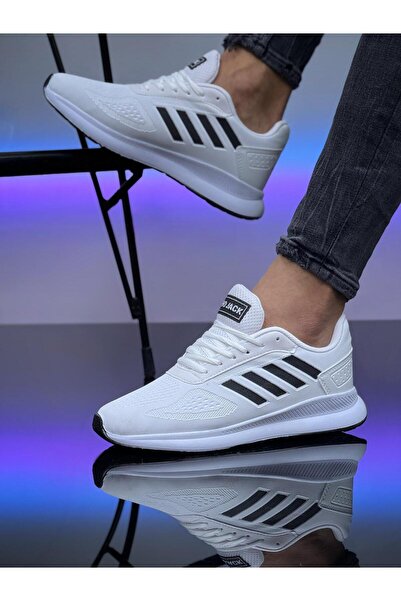 Projack حذاء رياضي يومي للجنسين باللون الأبيض والأسود بأربعة أشرطة وأربطة