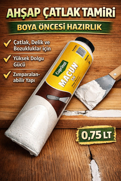Primeaks Ahşap Macunu SN 0,75 Lt – Çatlak Dolgu, Boya Öncesi Hazırlık