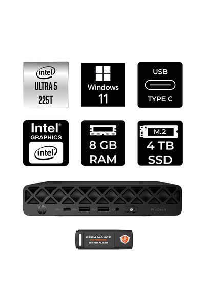HP ProDesk 4 Mini G1i Intel Core Ultra 5 225T 8GB 4TB SSD W11H Mini Masaüstü Bilgisayar