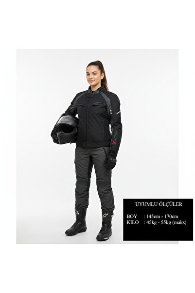 Prosev Kadın 4 Mevsim Korumalı Motosiklet Montu Siyah