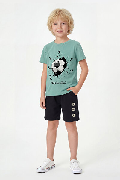 panios kids Set de vară pentru băieți cu tricou cu gât rotund și detaliu cu i...