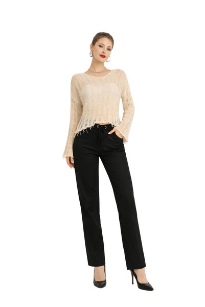 ModaAzen Ecru Openwork Tasseled V-Neck Seasonal Cotton Women's Knitwear Blouse
