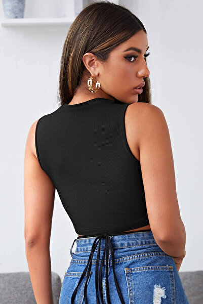 Generic Brand Women's Black Cross Tie Crop Top Bustier