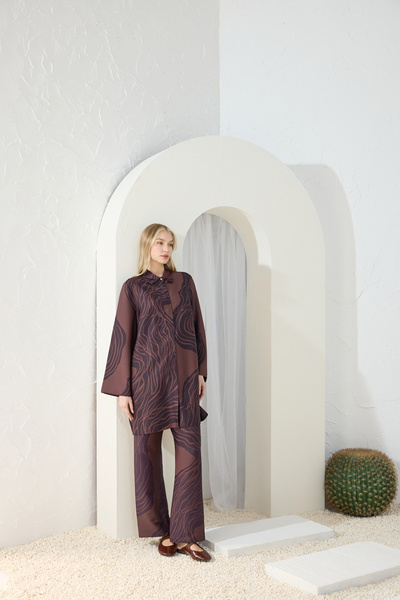 Aker Kahverengi Desenli Tunik