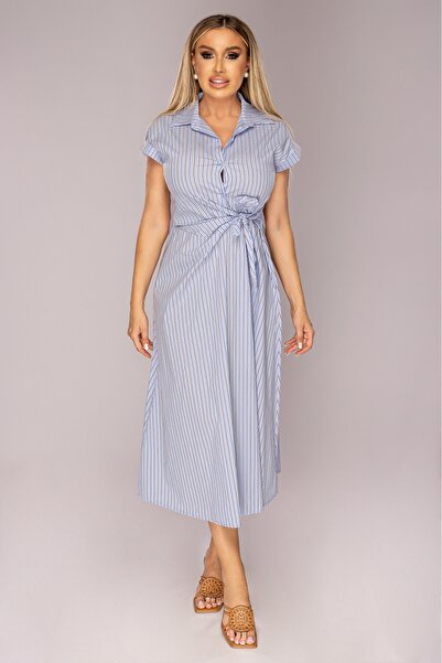Atmosphere Fashion Midi dress with blue stripes,one size