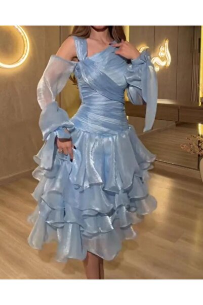 LMAURA Stunning Sky Blue Crinkle Dress