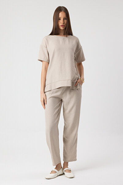 zitex Σετ Πανωφόρι και Παντελόνι από Λινό Sofia σε Χρώμα Πέτρα