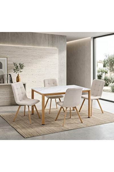 TrentonGCC طاولة عصرية بسطح سيراميك مع طقم 4 كراسي