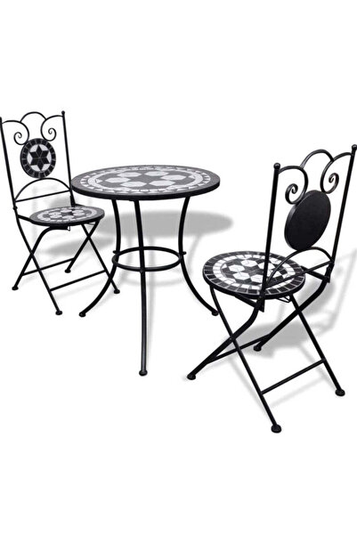 buz Bistro Set, Table and Chairs Set, 2 Chairs, Mosaic, Iron Frame, Foldable,...