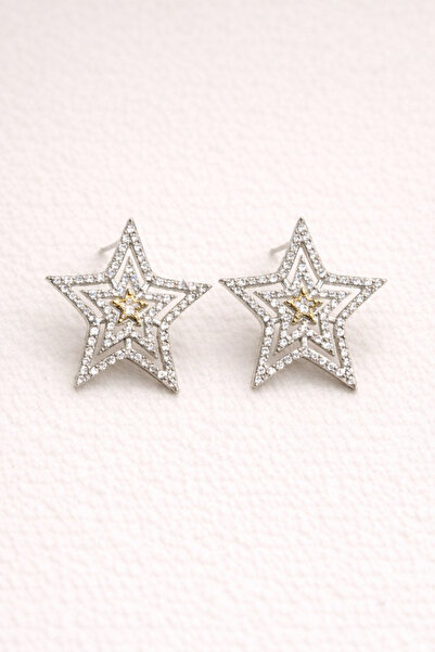 Luminos Butik أقراط نسائية على شكل نجمة مرصعة بحجر الزركون اللامع