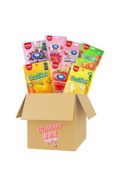 Amos Gummy Gift Box for Kids – 7 Jelly Packs (Fruit Mix, Peelable & 4D Gummies)