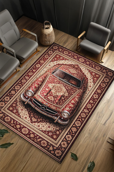 gxe.art Mercedes 300SL Araba Desenli Halı Dijital Baskı Yıkanabilir Kaymaz Ta...