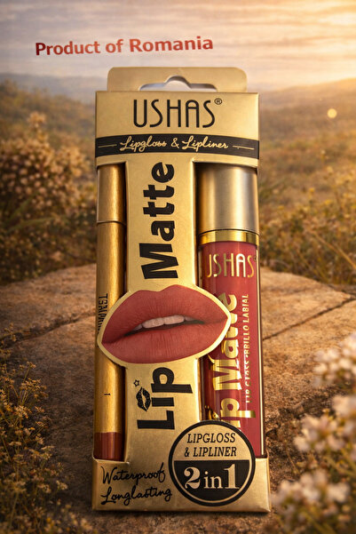 Clino USHAS Matte Lip 2in1 Set – Lipgloss + Lip Pencil, Waterproof, Long-last...