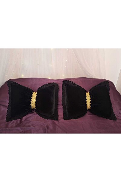 Yellow Tulip Set of two velvet bow-shaped cushions